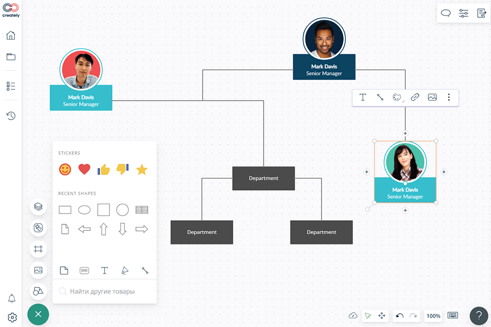 creately org chart software interface